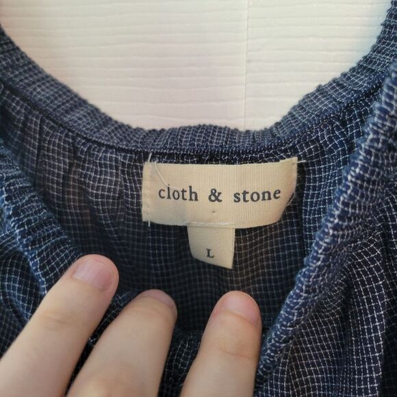 Cloth & Stone Blue Plaid Off Shoulder Top Size Large - Picture 4 of 5